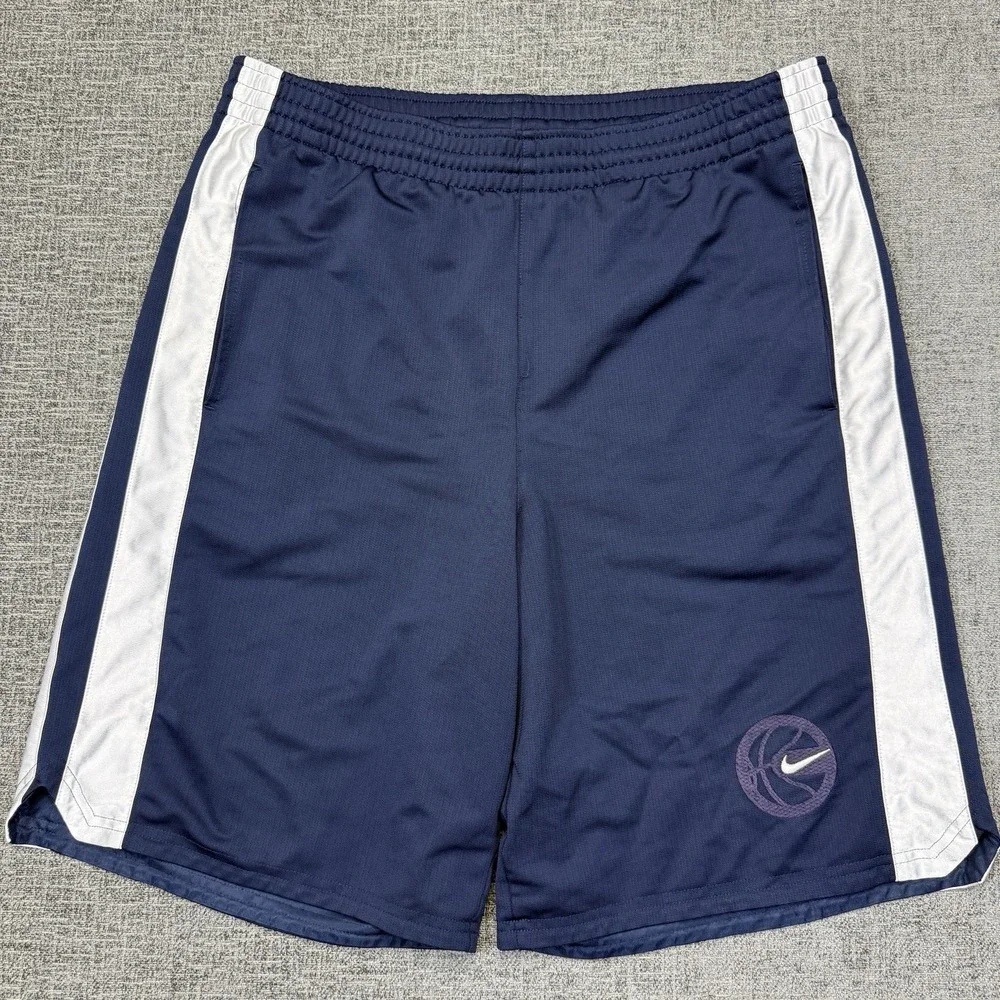 Nike Basketball Shorts‎ Men's Large Blue White Baggy Logo Swoosh Y2K Athletic